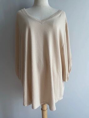 LuLaRoe 2XL Cream Waffle Knit Tunic Top NWT Dolman Sleeve Oversized Soft